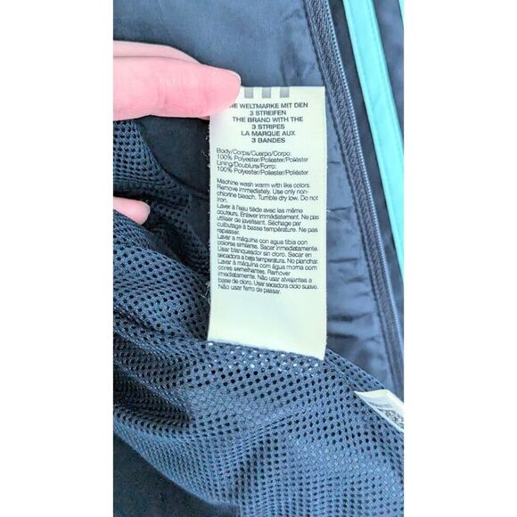 Adidas Womens Jacket Large Navy Blue Turquoise Windbreaker Lined Fall Autumn - Picture 7 of 7